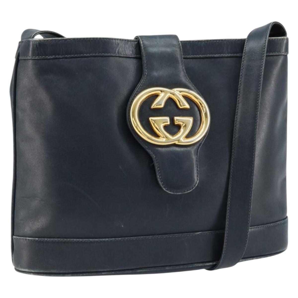 GUCCI Shoulder Bag Leather Black Gold 23 01 1633 Auth ep13358
