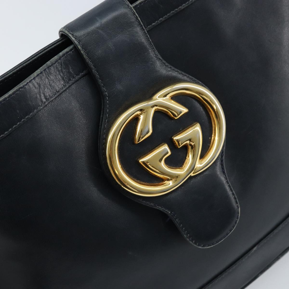 GUCCI Shoulder Bag Leather Black Gold 23 01 1633 Auth ep13358
