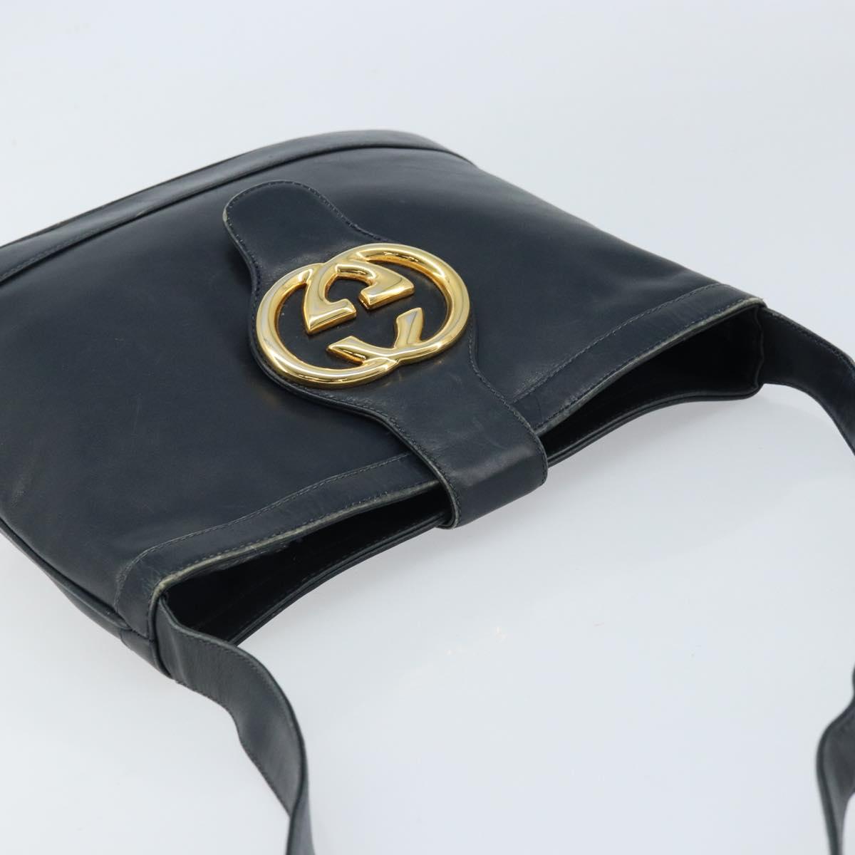 GUCCI Shoulder Bag Leather Black Gold 23 01 1633 Auth ep13358