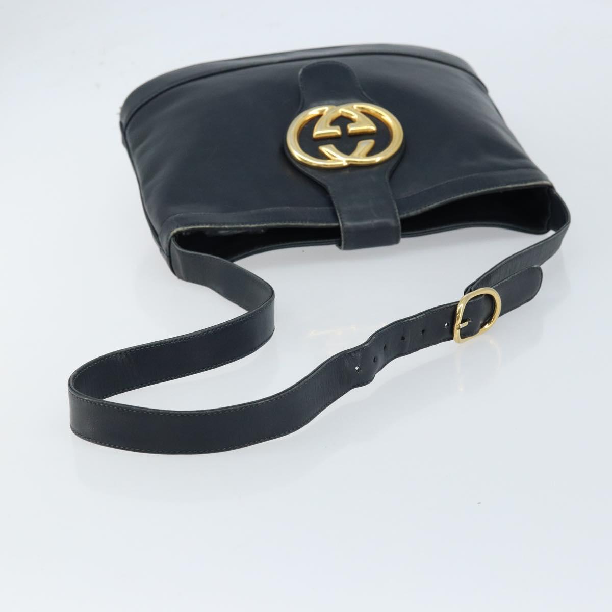 GUCCI Shoulder Bag Leather Black Gold 23 01 1633 Auth ep13358