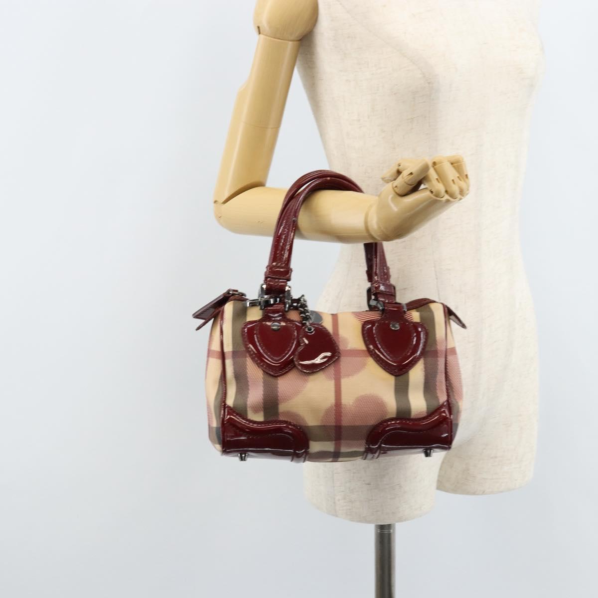 BURBERRY Nova Check Hand Bag PVC Beige Silver Auth ep13368A