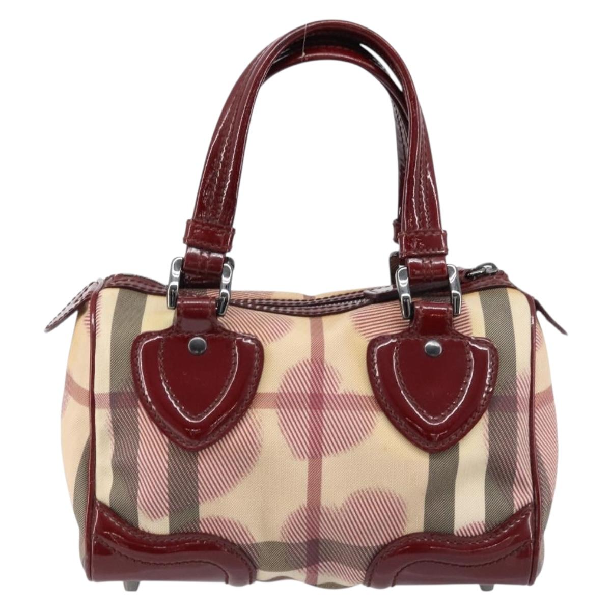 BURBERRY Nova Check Hand Bag PVC Beige Silver Auth ep13368A