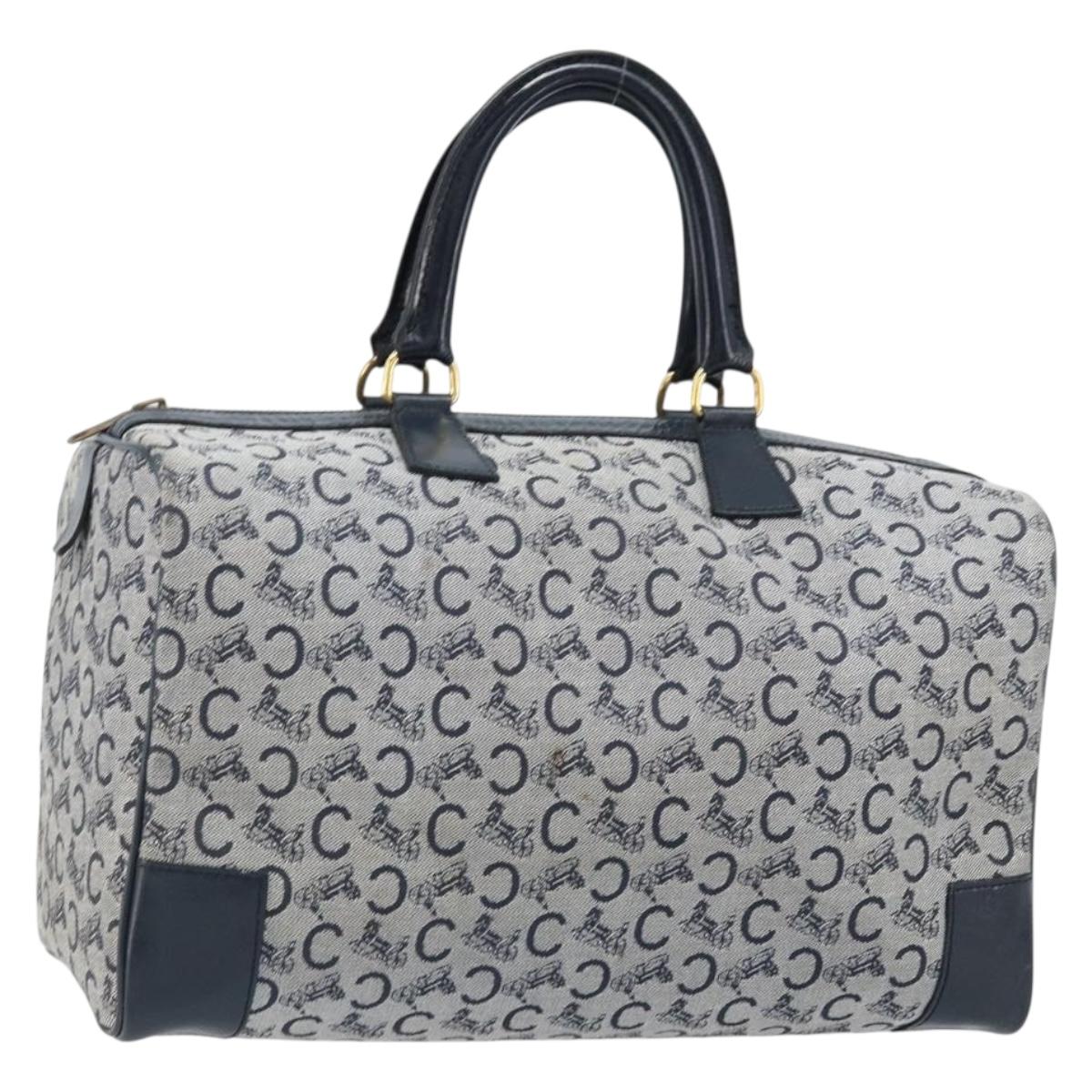 CELINE C Sulky Boston Bag Canvas Navy Gold Auth ep13370