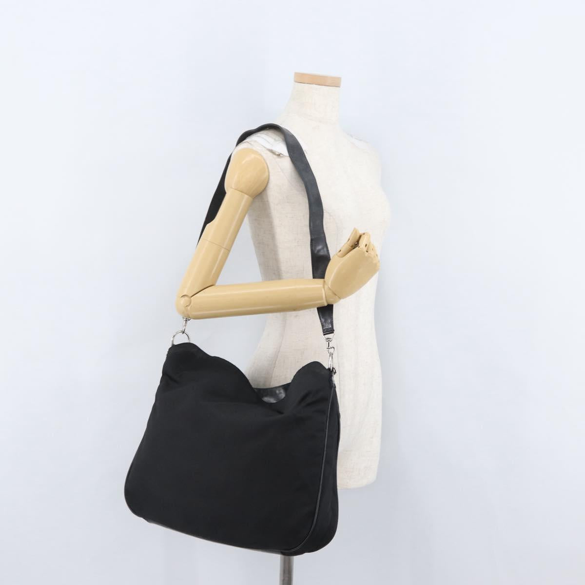 GUCCI Bamboo Hand Bag Nylon 2way Black Silver 001 1998 1577 Auth ep13375