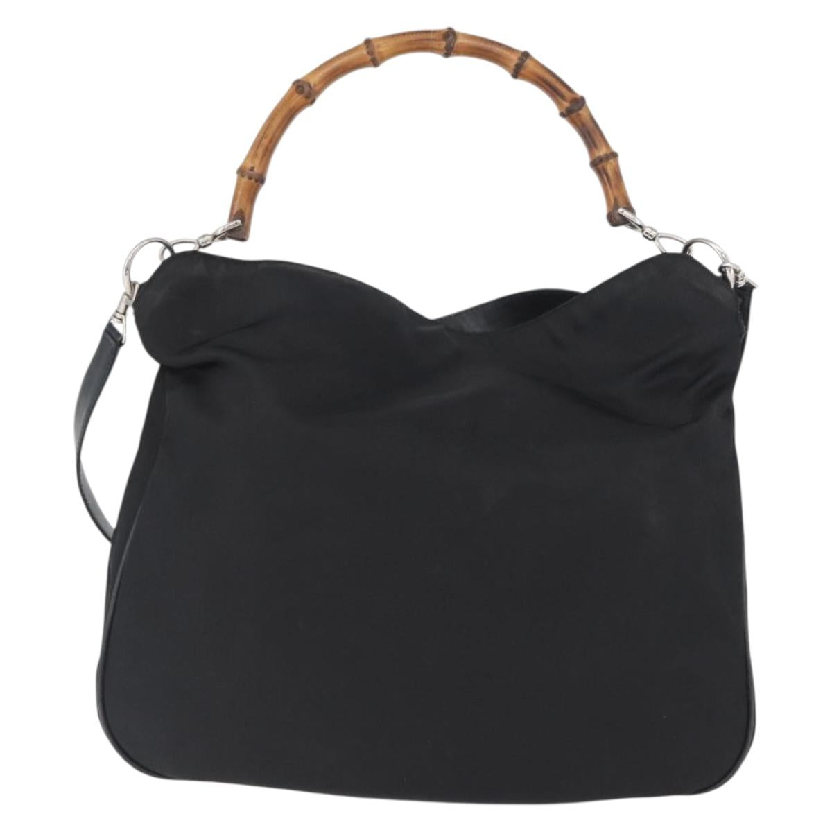 GUCCI Bamboo Hand Bag Nylon 2way Black Silver 001 1998 1577 Auth ep13375