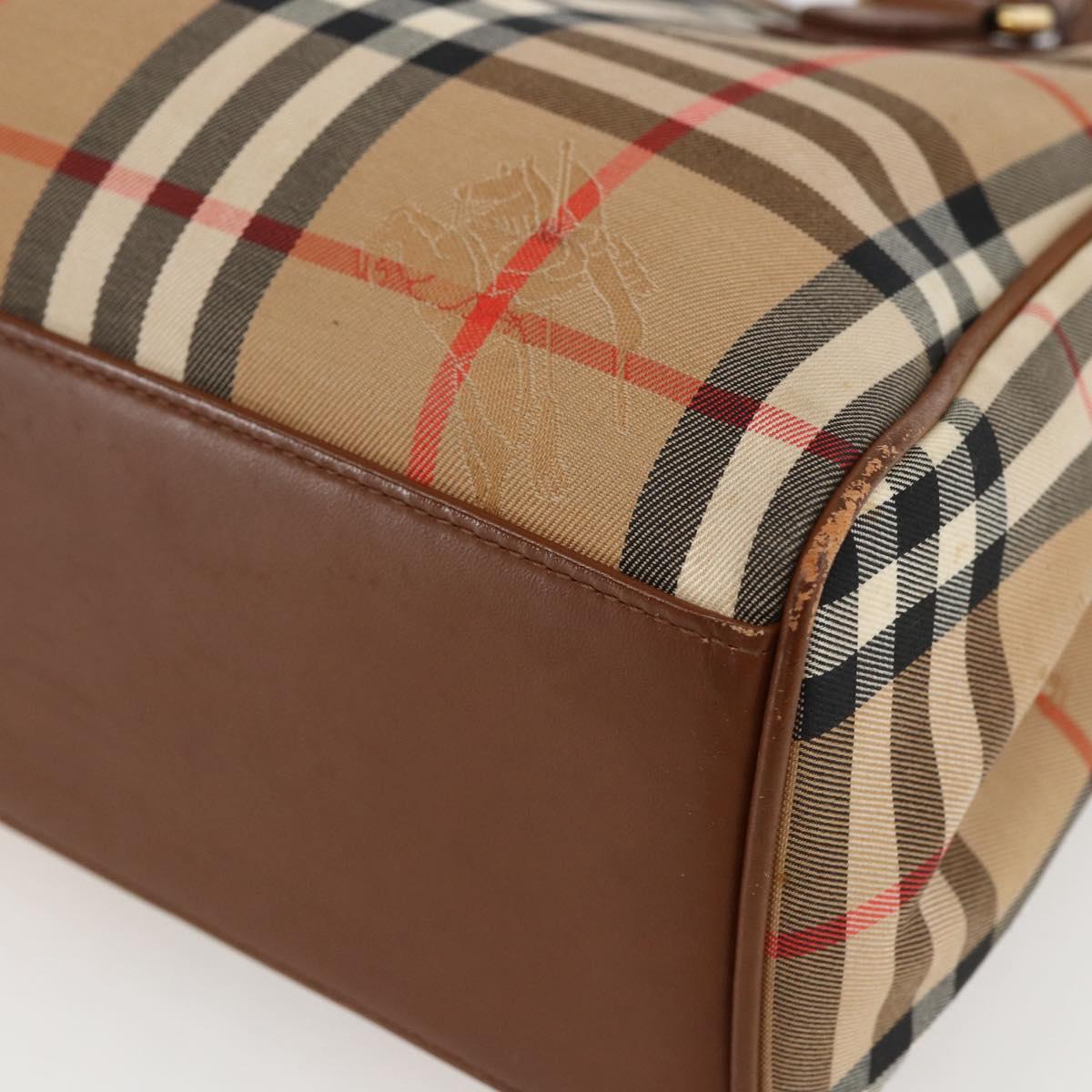 Burberrys Nova Check Hand Bag Canvas Beige Gold Auth ep13387