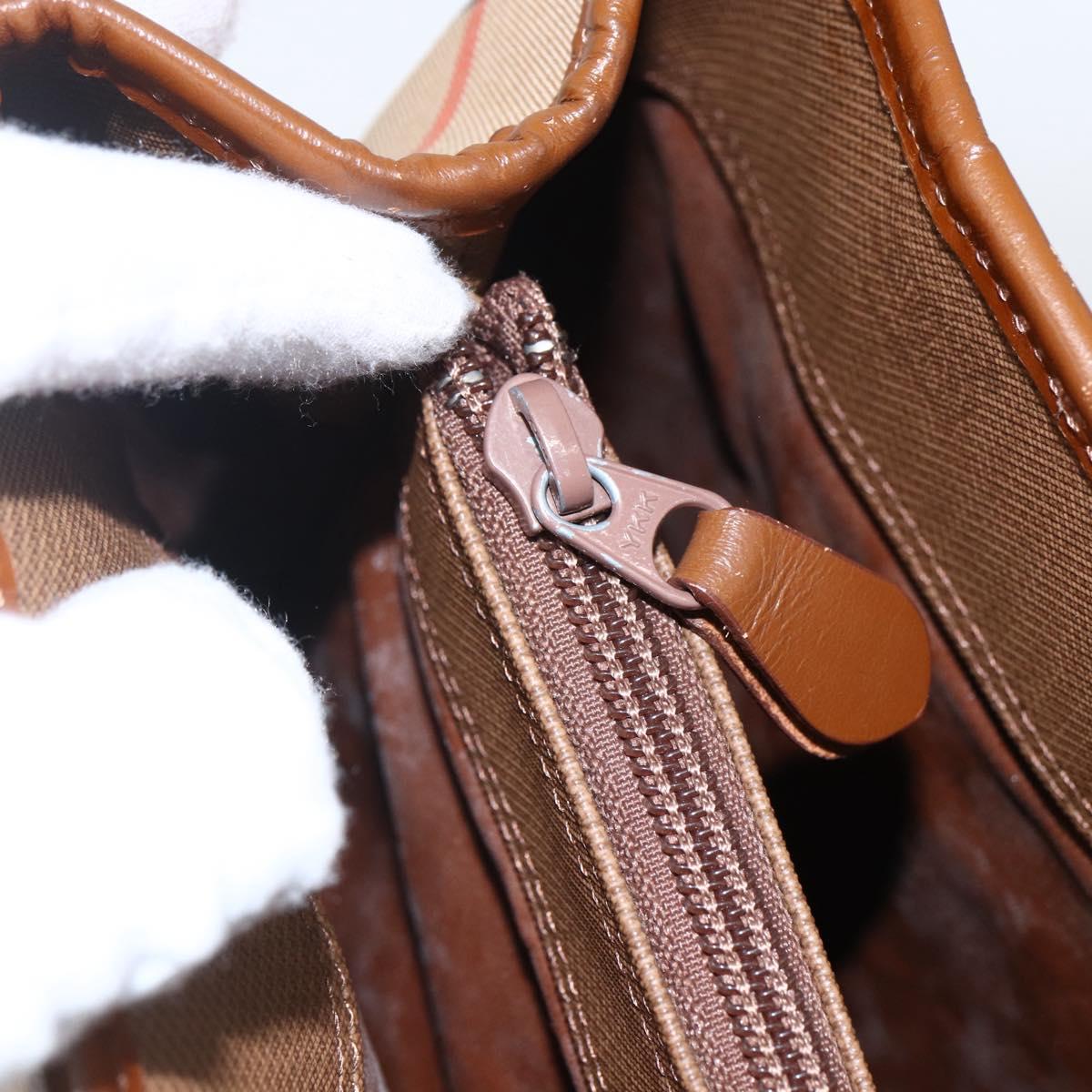 Burberrys Nova Check Hand Bag Canvas Beige Gold Auth ep13387