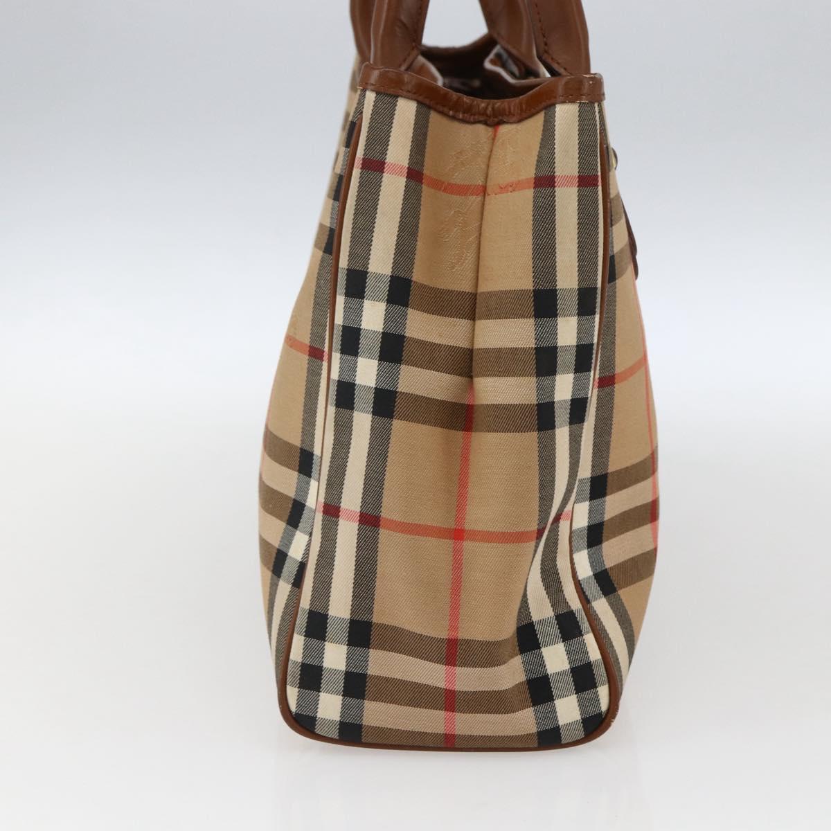 Burberrys Nova Check Hand Bag Canvas Beige Gold Auth ep13387