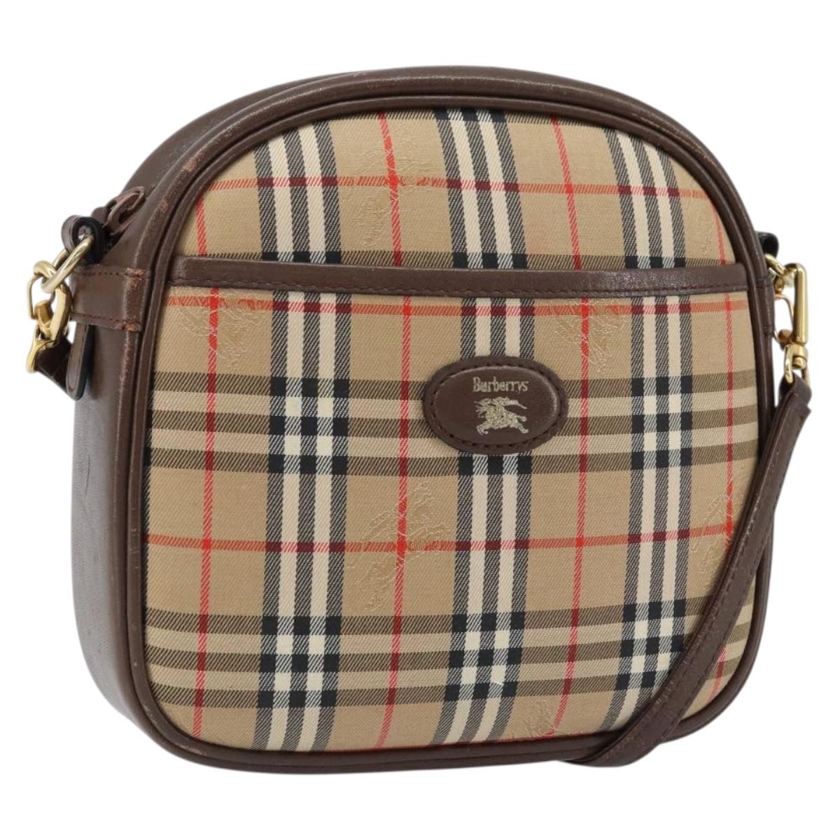 Burberrys Nova Check Shoulder Bag Canvas Beige Gold Auth ep13392