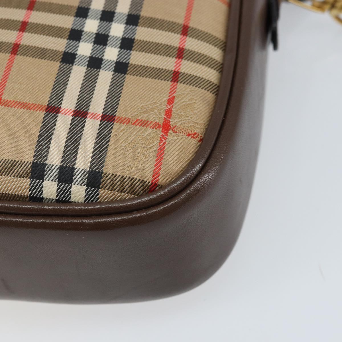 Burberrys Nova Check Shoulder Bag Canvas Beige Gold Auth ep13392