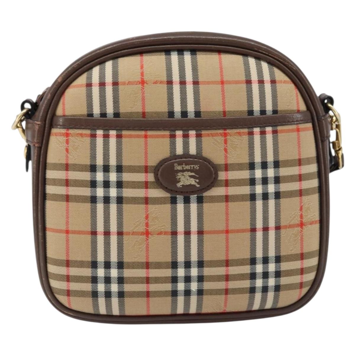 Burberrys Nova Check Shoulder Bag Canvas Beige Gold Auth ep13392