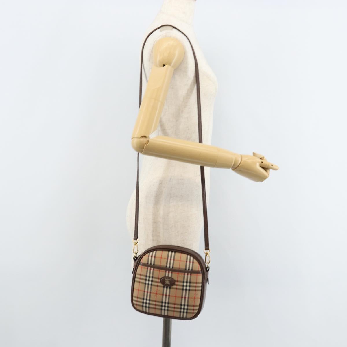 Burberrys Nova Check Shoulder Bag Canvas Beige Gold Auth ep13392