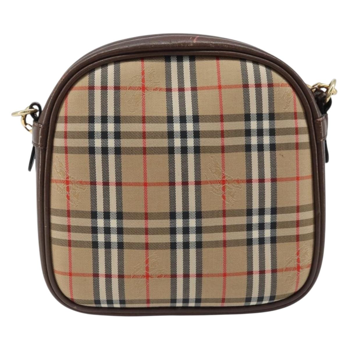 Burberrys Nova Check Shoulder Bag Canvas Beige Gold Auth ep13392