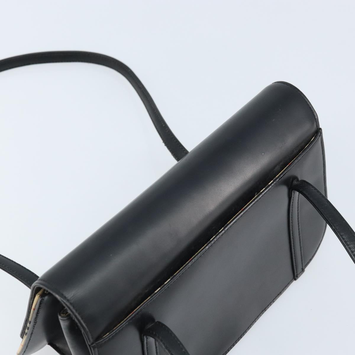 Burberrys Nova Check Hand Bag Leather Black Silver Auth ep13393