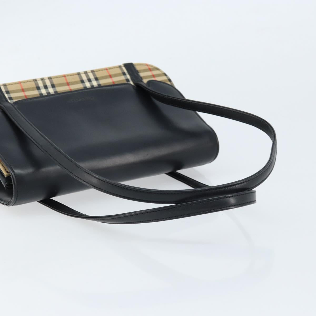 Burberrys Nova Check Hand Bag Leather Black Silver Auth ep13393