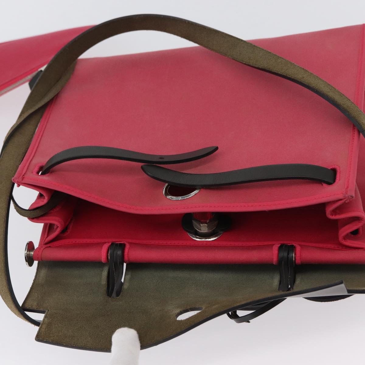HERMES Herbag Zip Hand Bag Canvas Pink Silver Auth ep13396