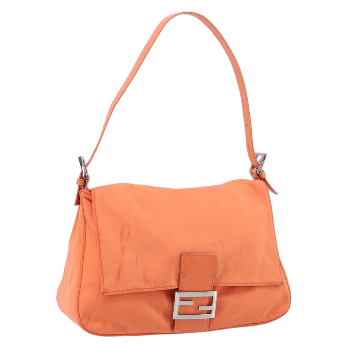 FENDI Mamma Baguette Shoulder Bag Nylon Orange Silver Auth ep13399