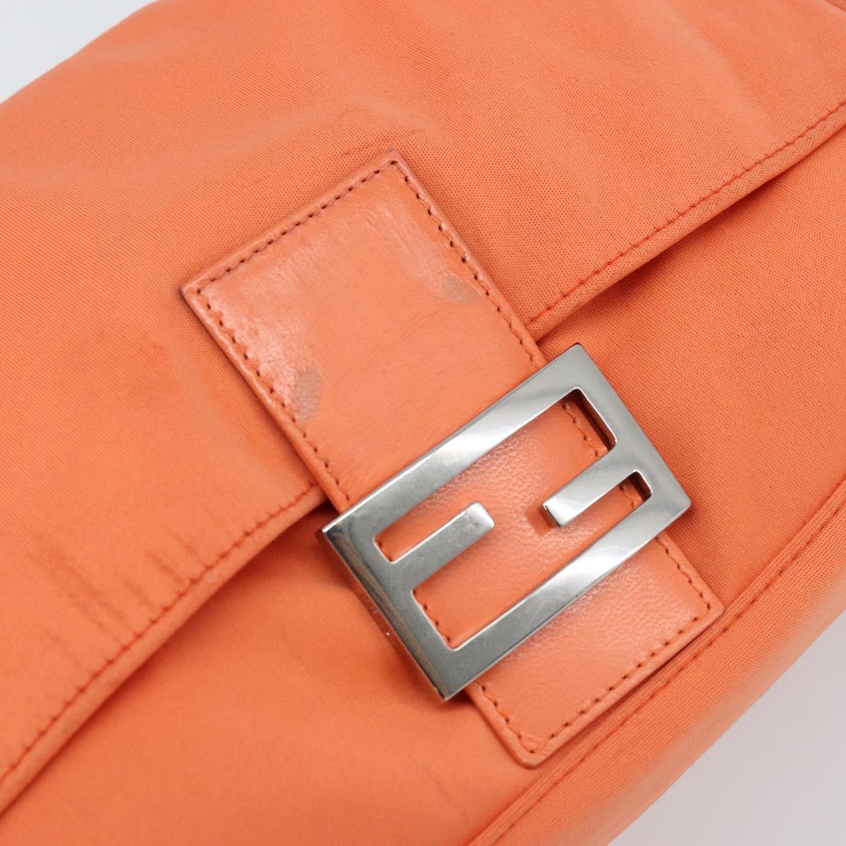 FENDI Mamma Baguette Shoulder Bag Nylon Orange Silver Auth ep13399