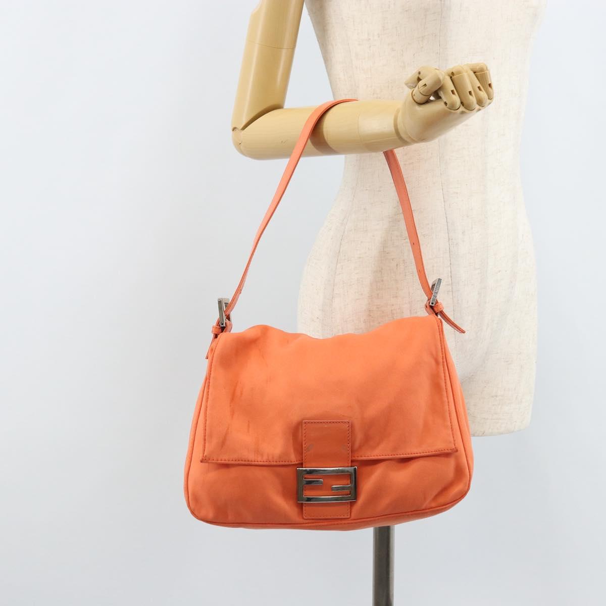 FENDI Mamma Baguette Shoulder Bag Nylon Orange Silver Auth ep13399