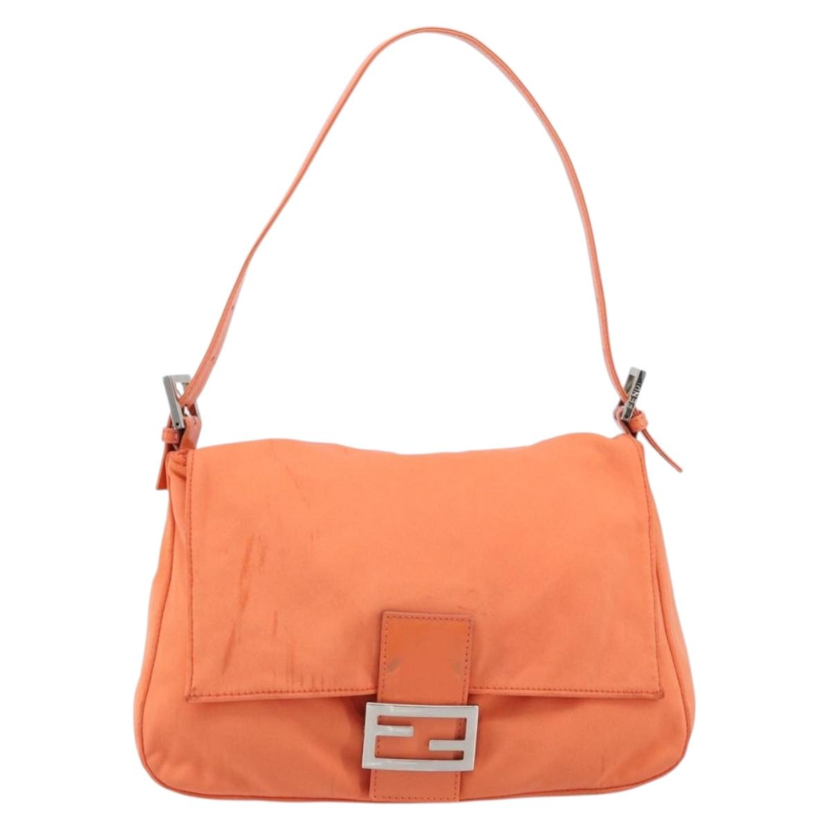 FENDI Mamma Baguette Shoulder Bag Nylon Orange Silver Auth ep13399