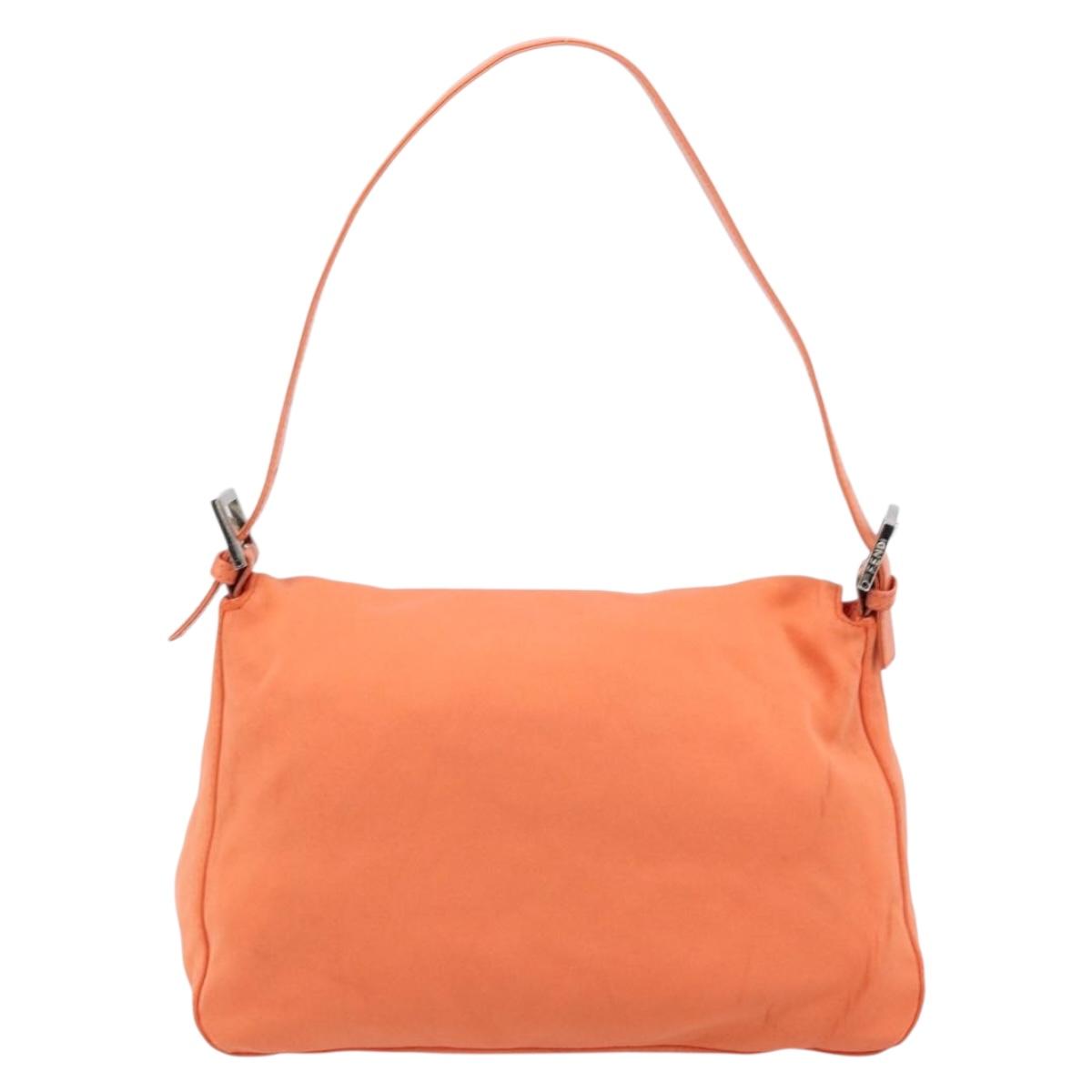 FENDI Mamma Baguette Shoulder Bag Nylon Orange Silver Auth ep13399