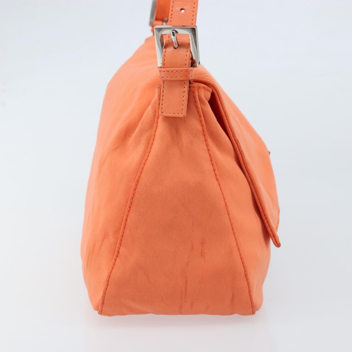 FENDI Mamma Baguette Shoulder Bag Nylon Orange Silver Auth ep13399