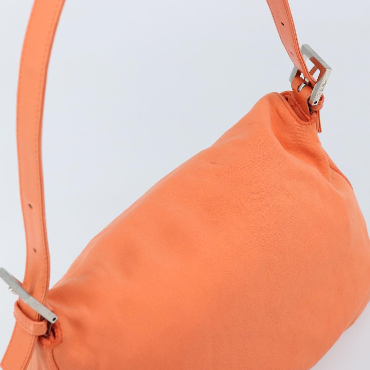 FENDI Mamma Baguette Shoulder Bag Nylon Orange Silver Auth ep13399