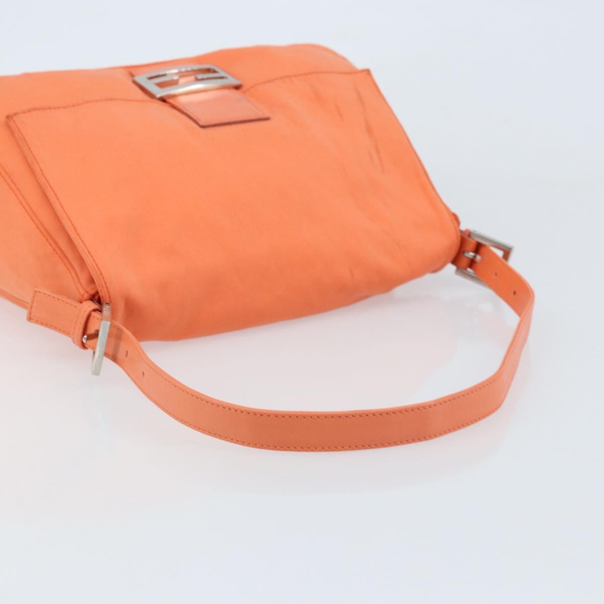 FENDI Mamma Baguette Shoulder Bag Nylon Orange Silver Auth ep13399