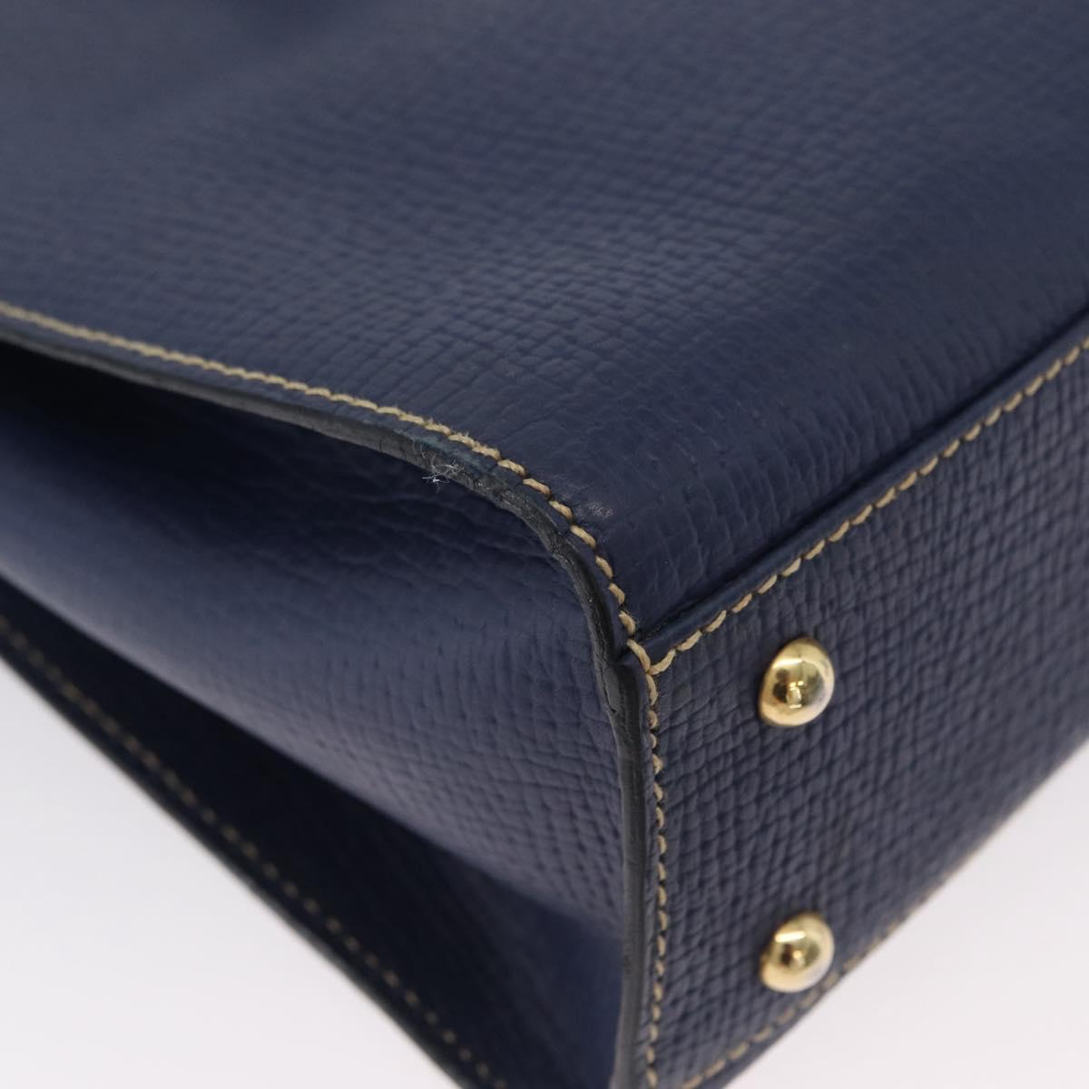 LOEWE Shoulder Bag Leather Navy Gold Auth ep13402