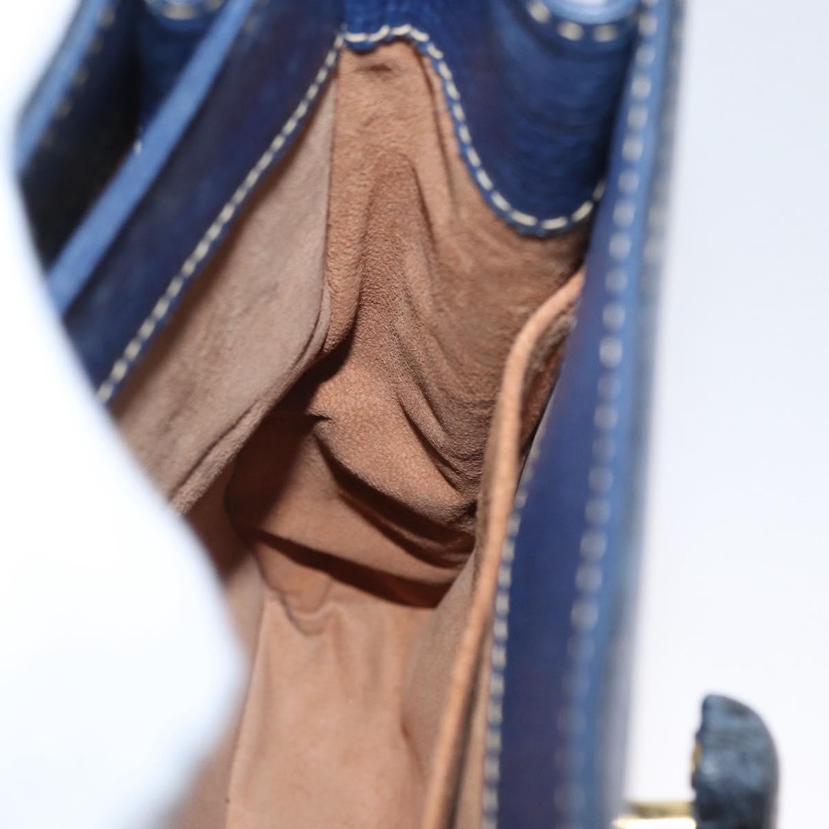 LOEWE Shoulder Bag Leather Navy Gold Auth ep13402