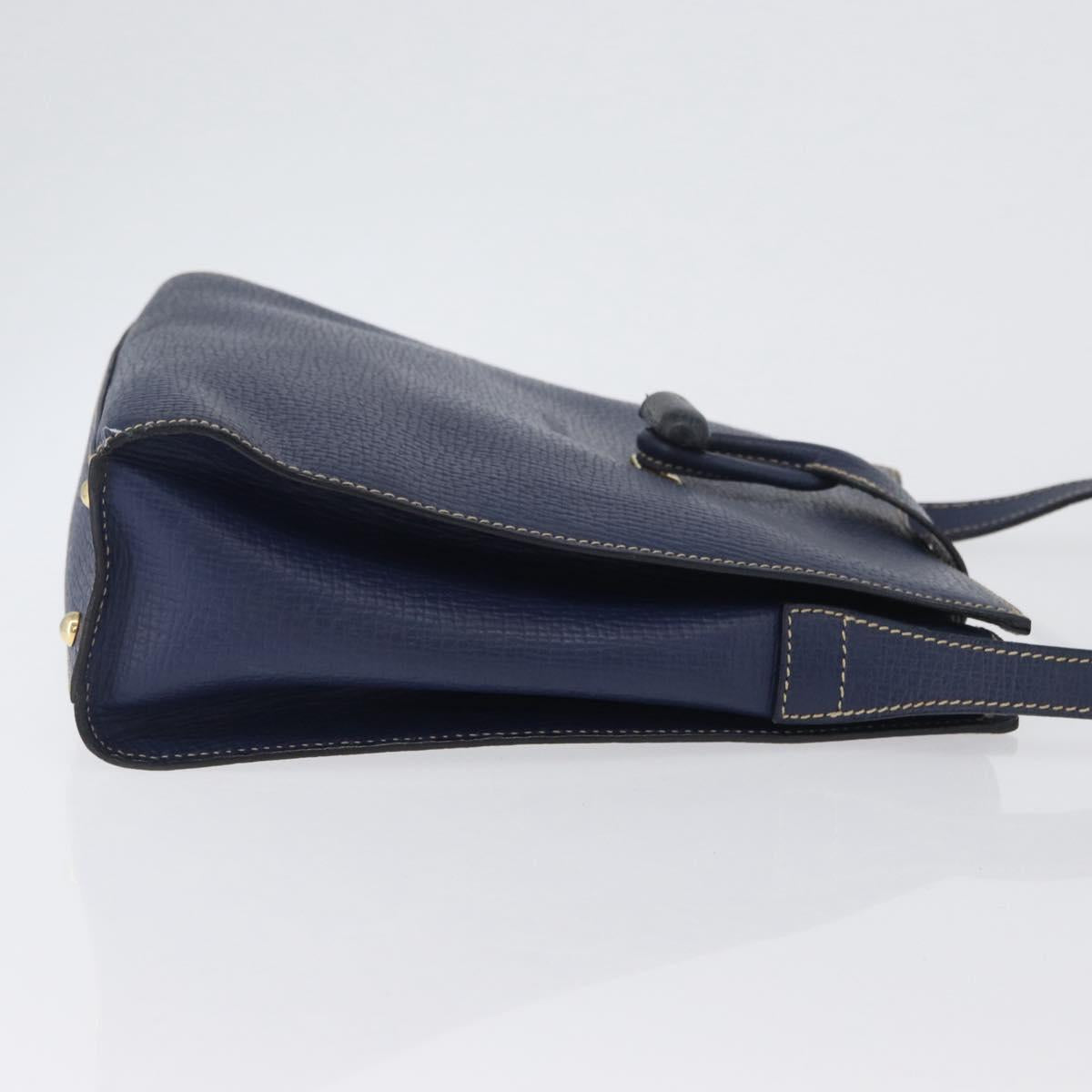 LOEWE Shoulder Bag Leather Navy Gold Auth ep13402