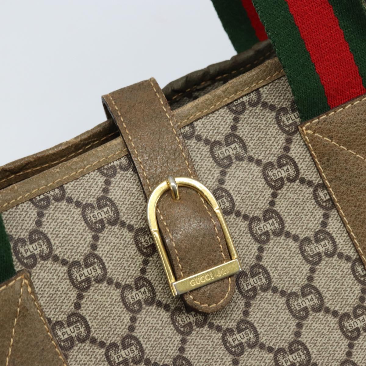 GUCCI GG Plus Supreme Web Sherry Line Tote Bag PVC Beige Gold Auth ep13405
