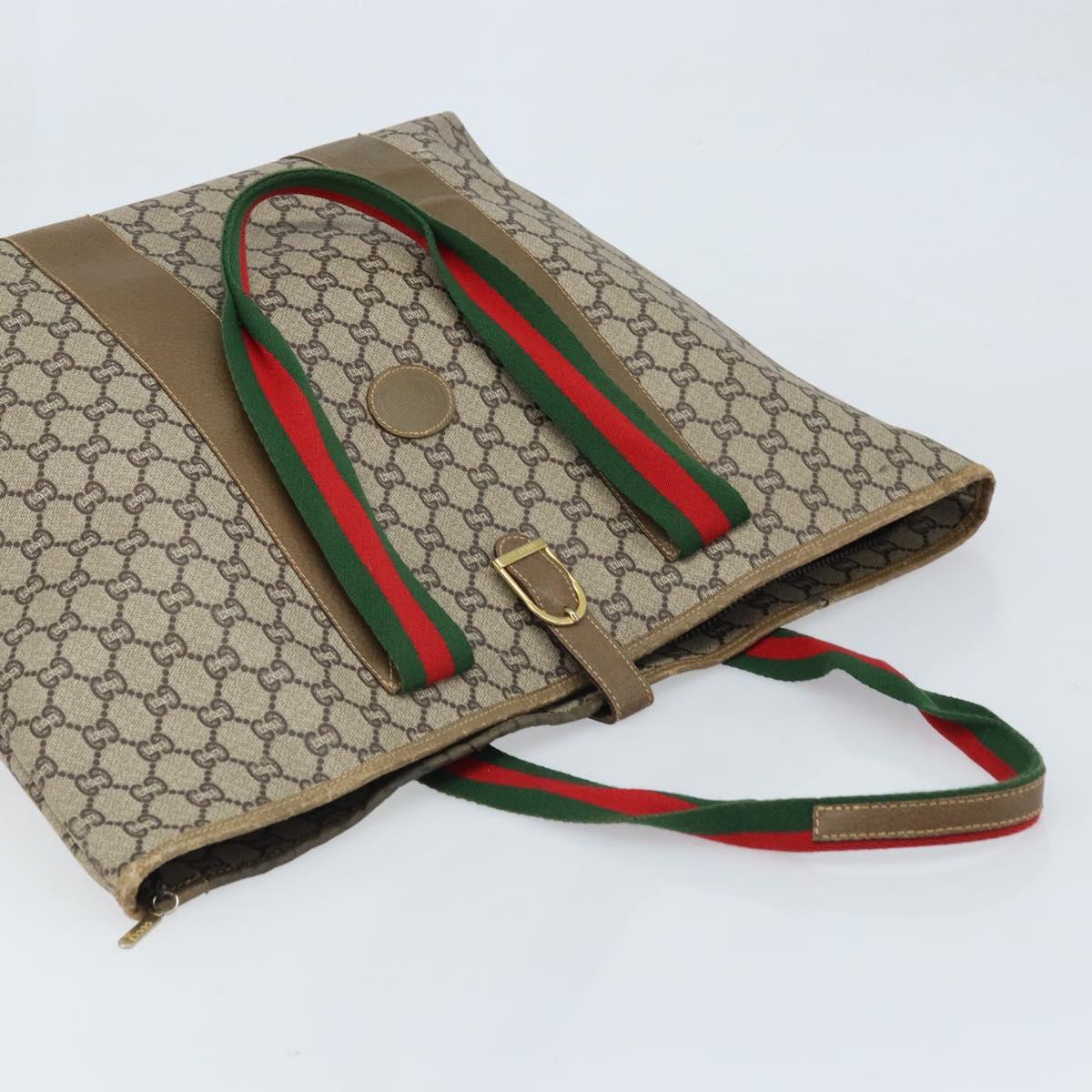 GUCCI GG Plus Supreme Web Sherry Line Tote Bag PVC Beige Gold Auth ep13405