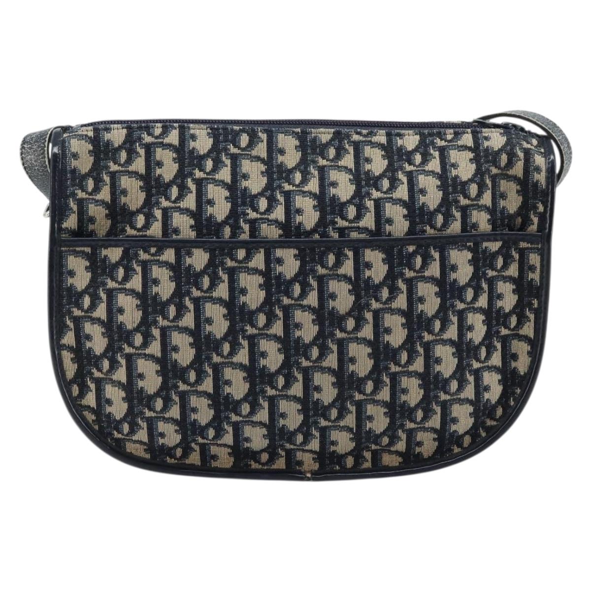 Christian Dior Trotter Canvas Shoulder Bag Navy Silver Auth ep13406