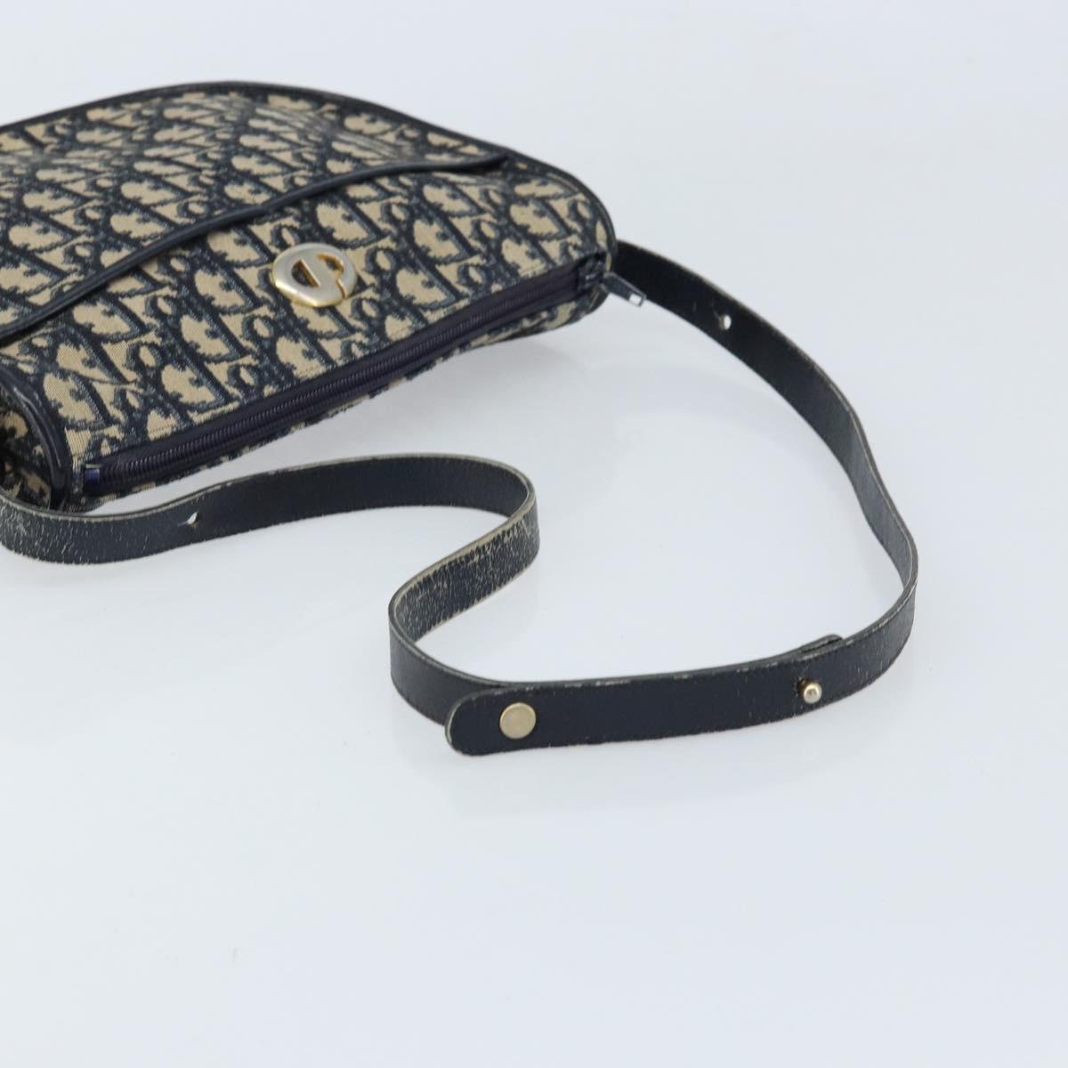 Christian Dior Trotter Canvas Shoulder Bag Navy Silver Auth ep13406