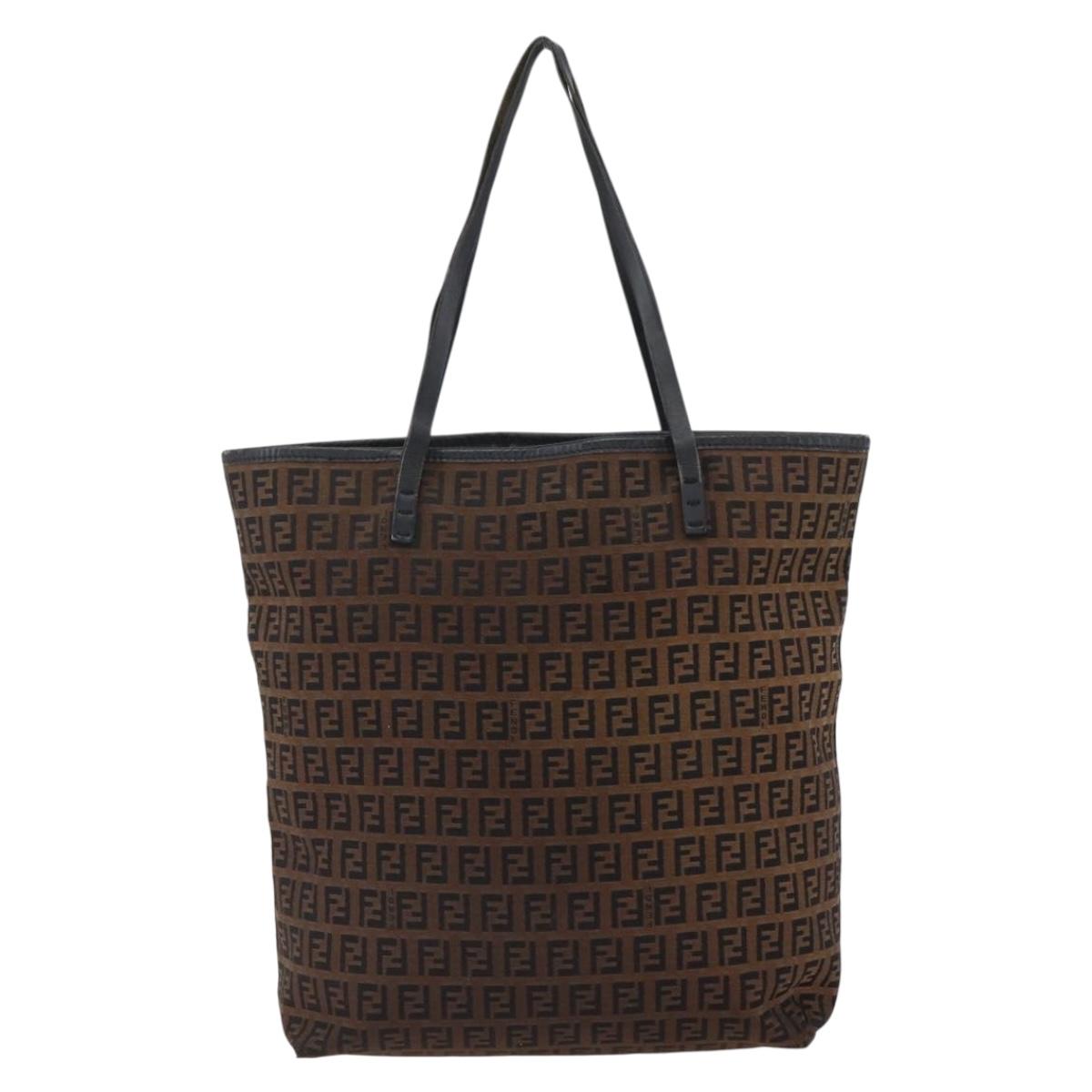 FENDI Zucchino Canvas Tote Bag Brown Black Auth ep13413