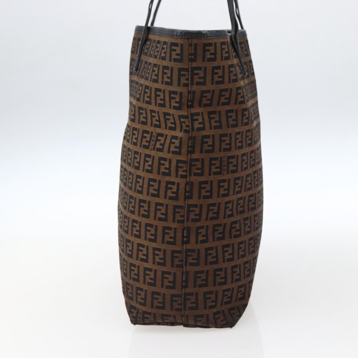 FENDI Zucchino Canvas Tote Bag Brown Black Auth ep13413