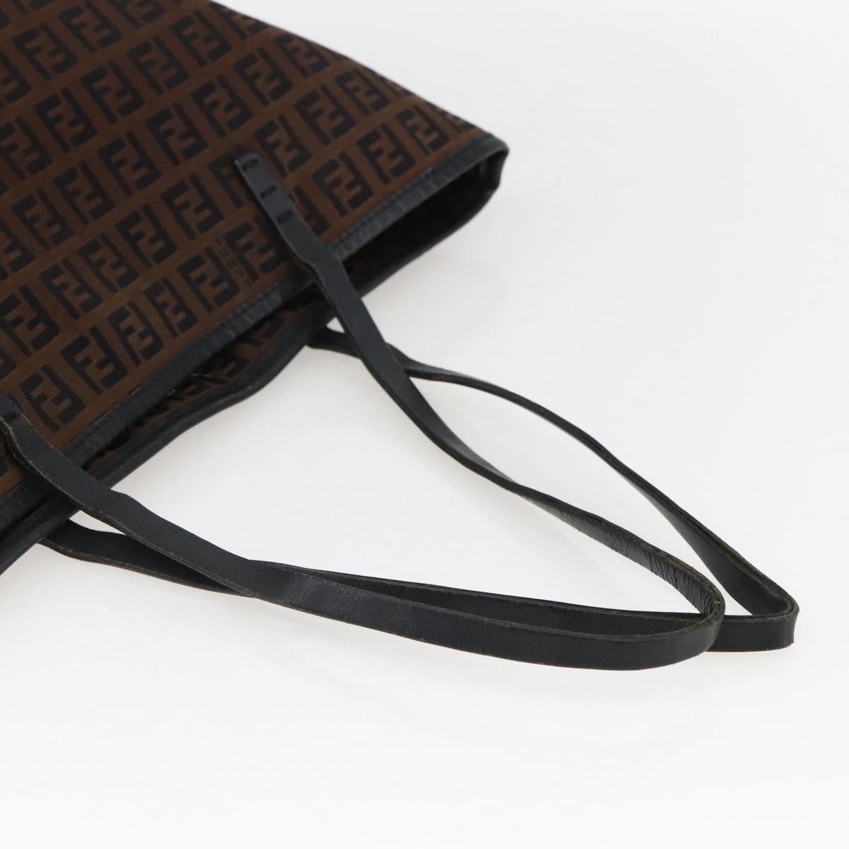 FENDI Zucchino Canvas Tote Bag Brown Black Auth ep13413
