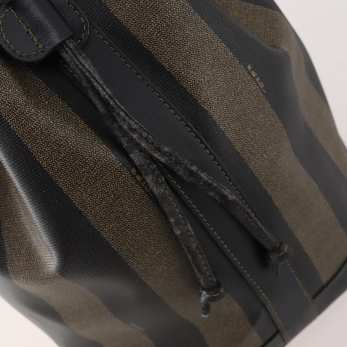 FENDI Pecan Canvas Shoulder Bag PVC Black Brown Auth ep13414