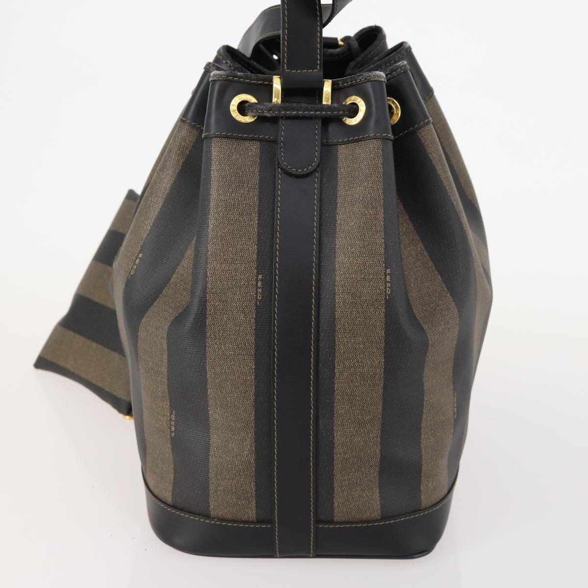 FENDI Pecan Canvas Shoulder Bag PVC Black Brown Auth ep13414