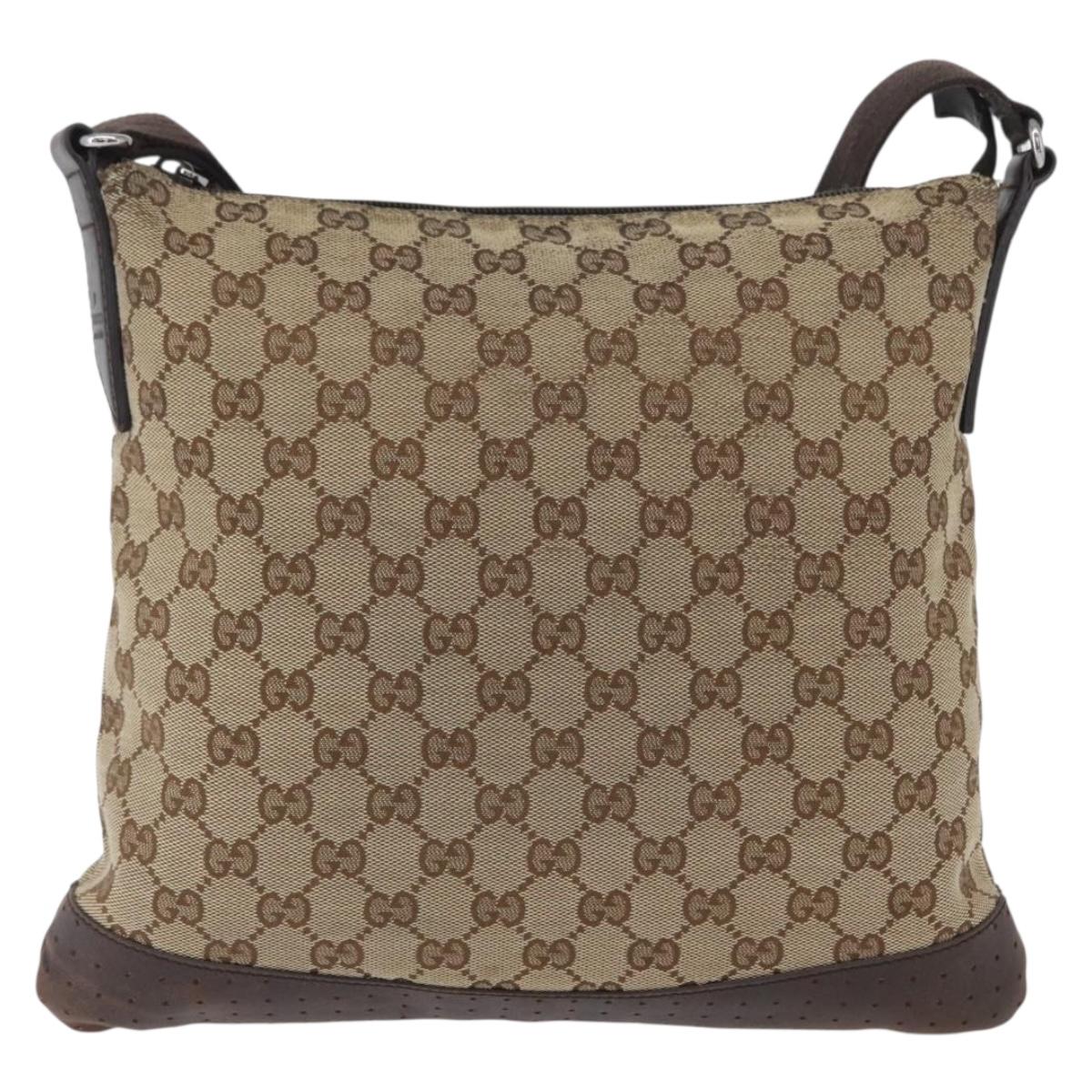 GUCCI GG Canvas Shoulder Bag Beige Silver 145857 Auth ep13417