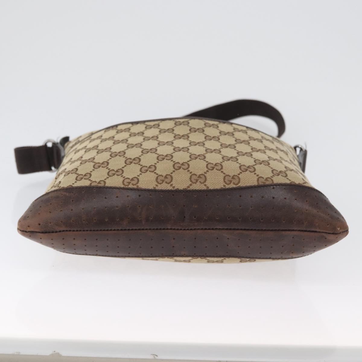 GUCCI GG Canvas Shoulder Bag Beige Silver 145857 Auth ep13417