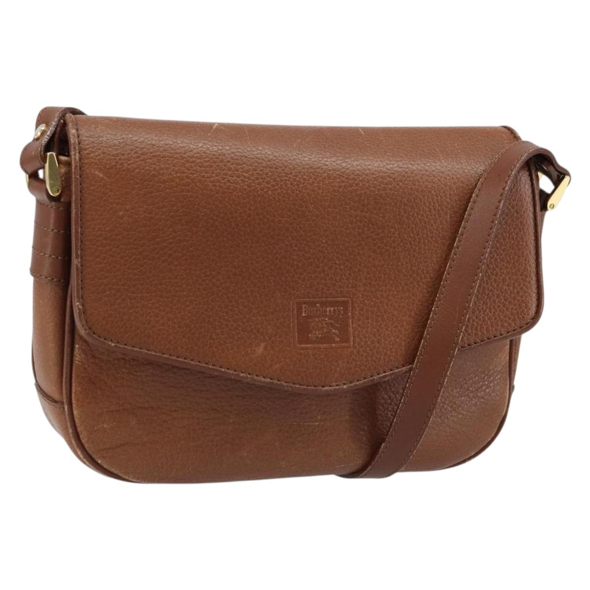 Burberrys Shoulder Bag Leather Brown Gold Auth ep13419