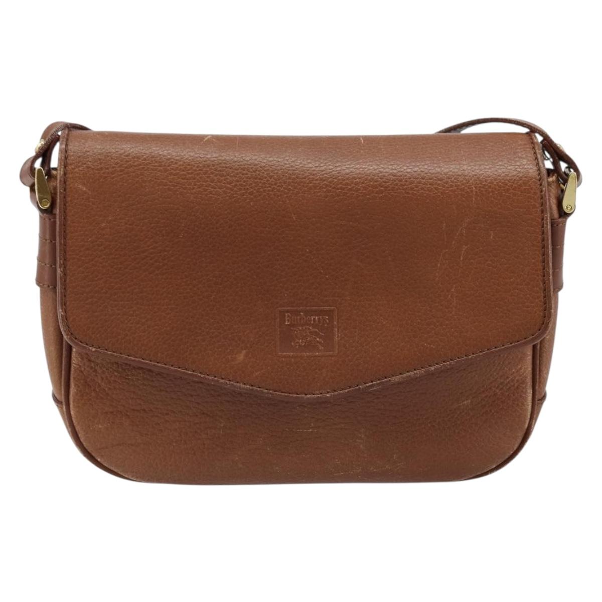 Burberrys Shoulder Bag Leather Brown Gold Auth ep13419