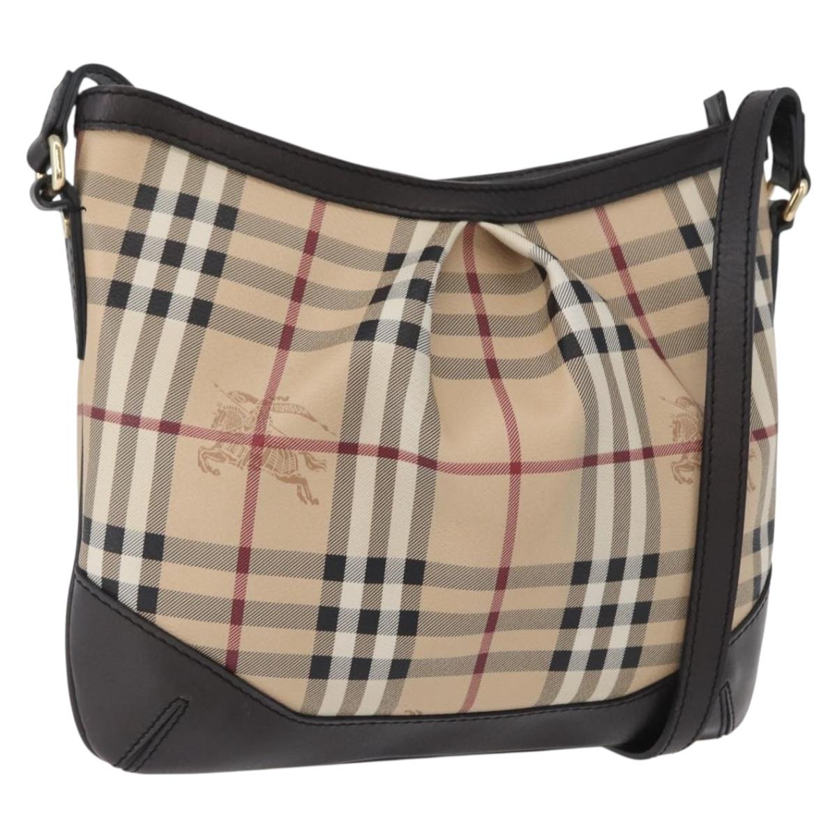 BURBERRY Nova Check Shoulder Bag PVC Beige Gold Auth ep13421V