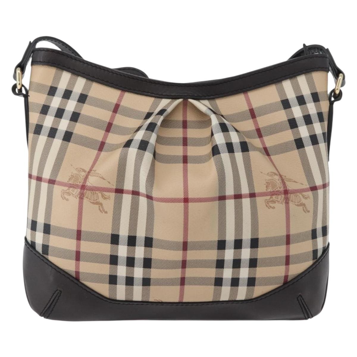 BURBERRY Nova Check Shoulder Bag PVC Beige Gold Auth ep13421V