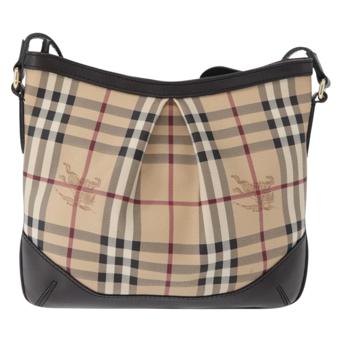 BURBERRY Nova Check Shoulder Bag PVC Beige Gold Auth ep13421V