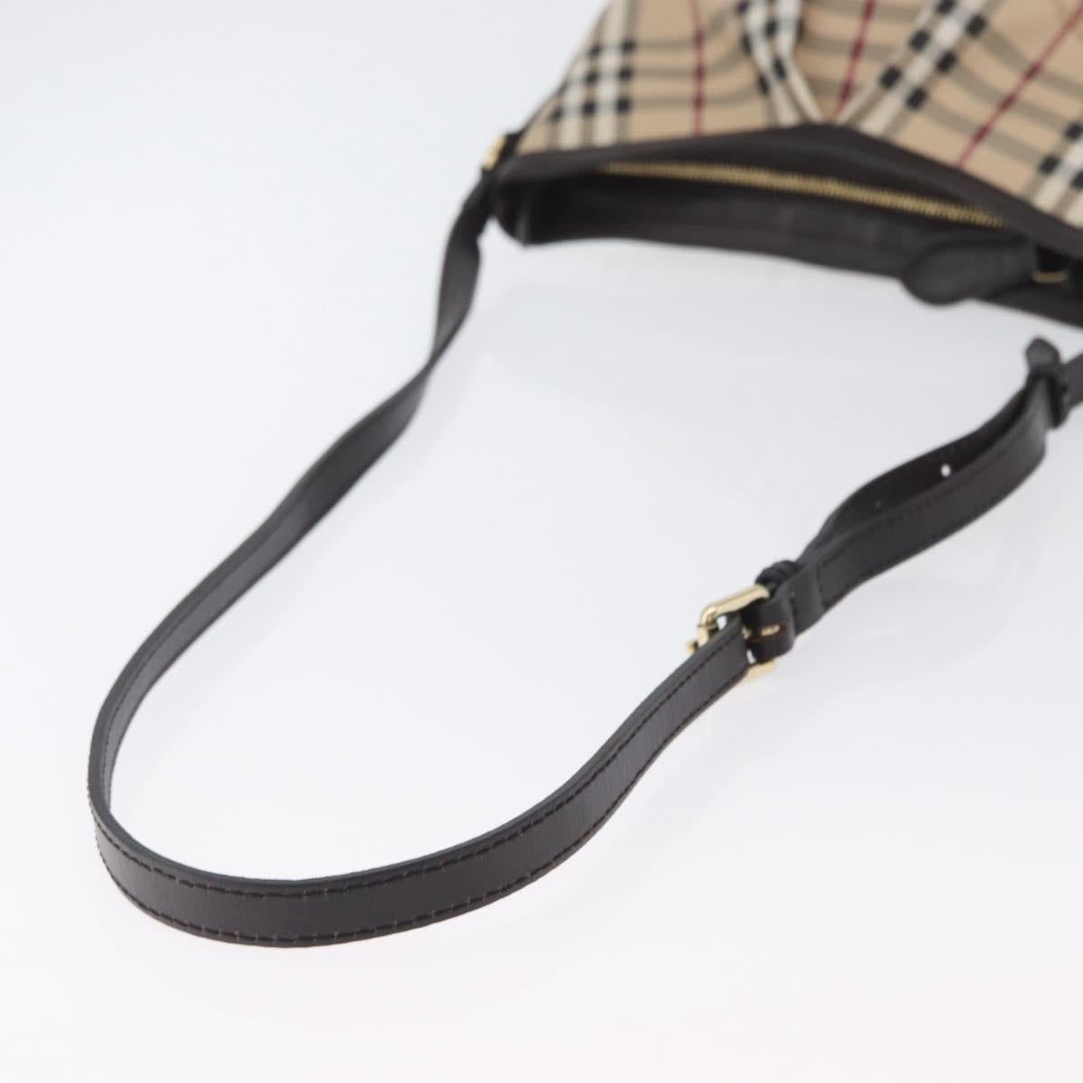 BURBERRY Nova Check Shoulder Bag PVC Beige Gold Auth ep13421V