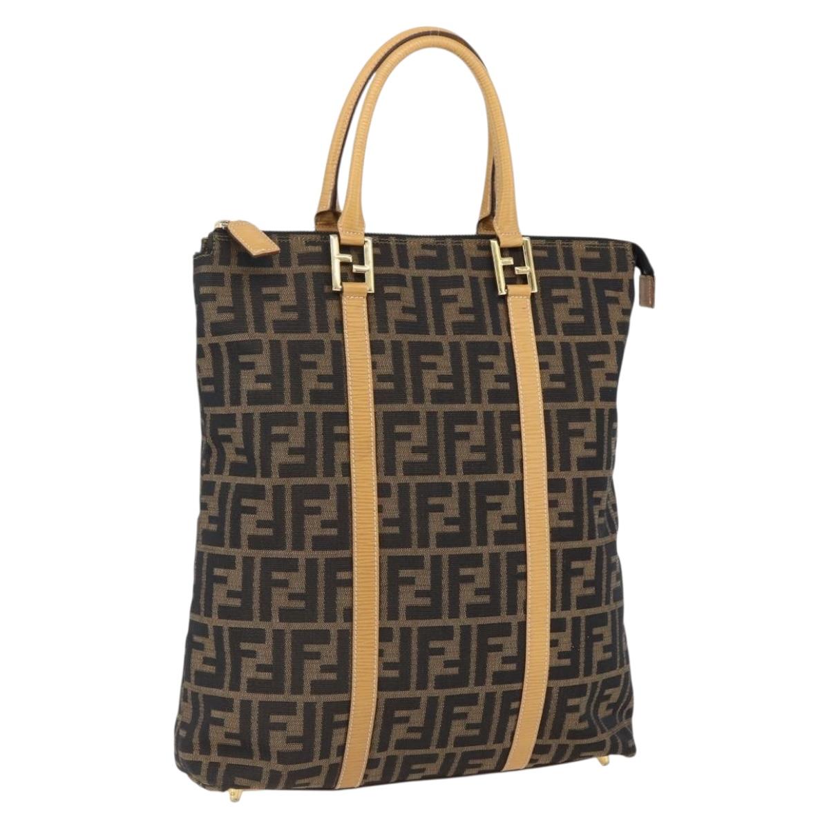 FENDI Zucca Canvas Hand Bag Brown Black Auth ep13422