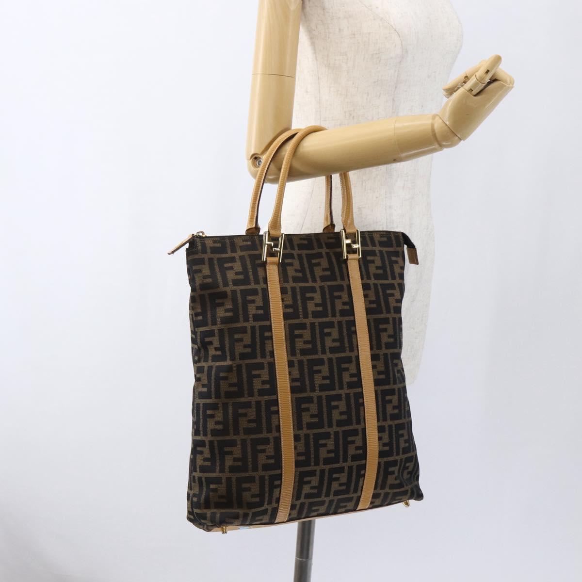 FENDI Zucca Canvas Hand Bag Brown Black Auth ep13422